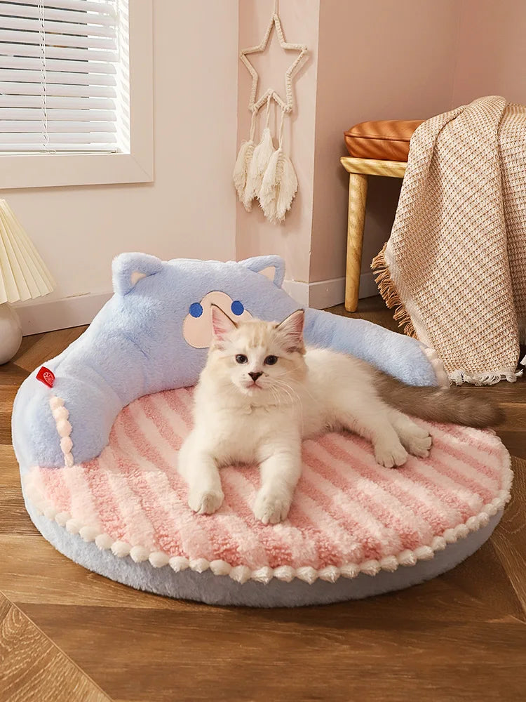 Kitty Cloud Velvet Bed Mat with Pillow Backrest (Cozy Winter Nap Pad) ☁️🐾