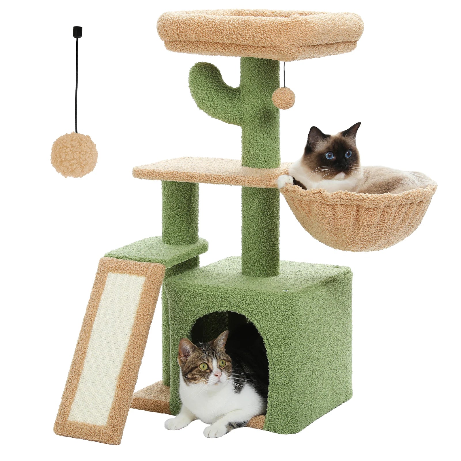 Small Cat Tree Tower with Sisal Scratching Ramp, Condo, Hammock & Top Perch