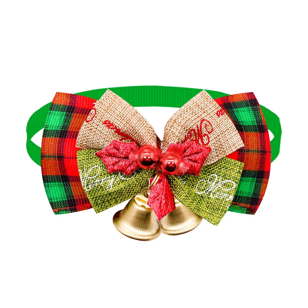 Holiday Plaid Bow Collars with Jingle Bell (5PCS)