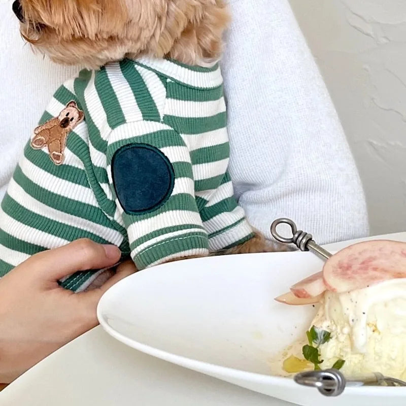 Teddy Stripe Tee (Breathable Summer Pullover for Small Dogs & Cats) 🐻🖤🤍