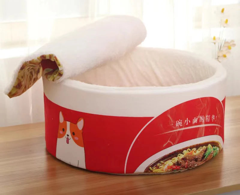 Cozy Noodle Cup Pet Bed – Plush Nest House for Cats & Small Dogs