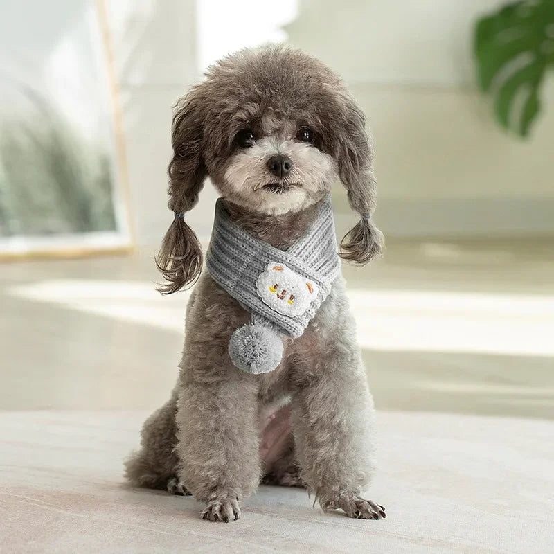 Cute Knit Pet Scarf Bandana with Pom-Pom ❄️🐾