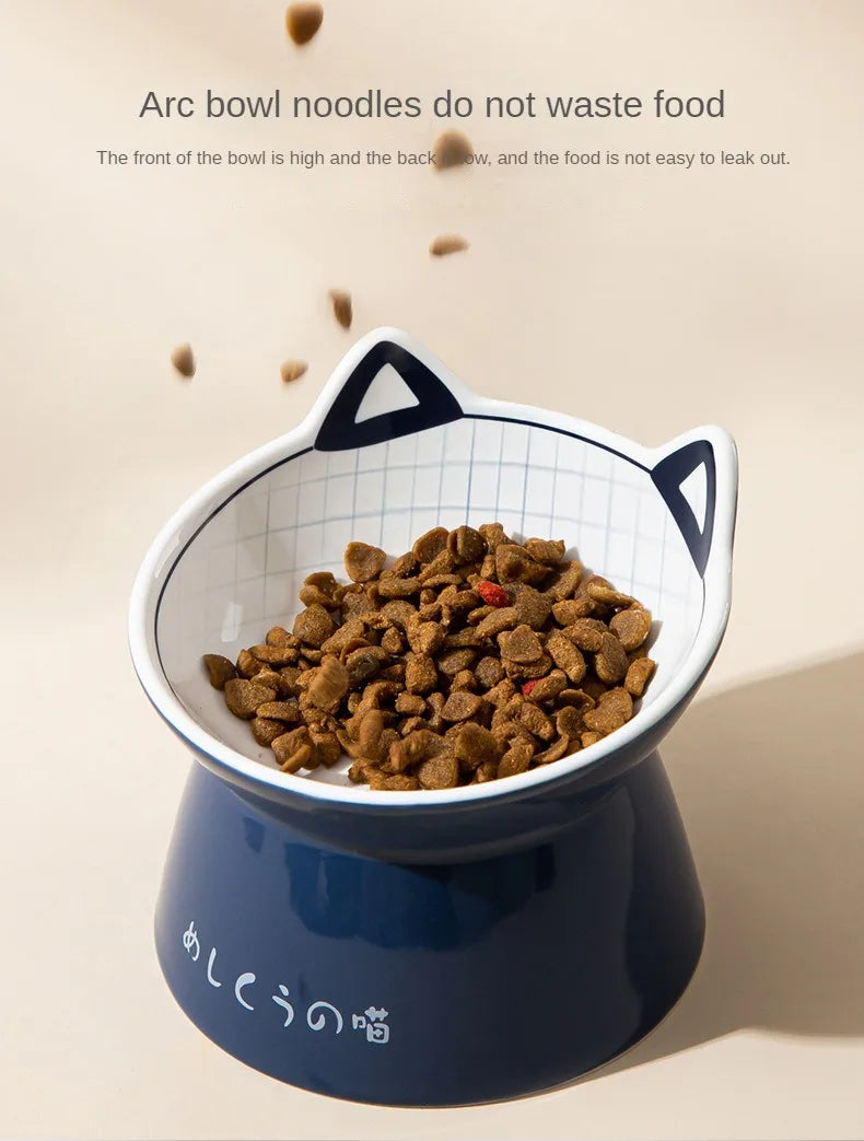 Japanese-Style Elevated Ceramic Double Cat Bowl