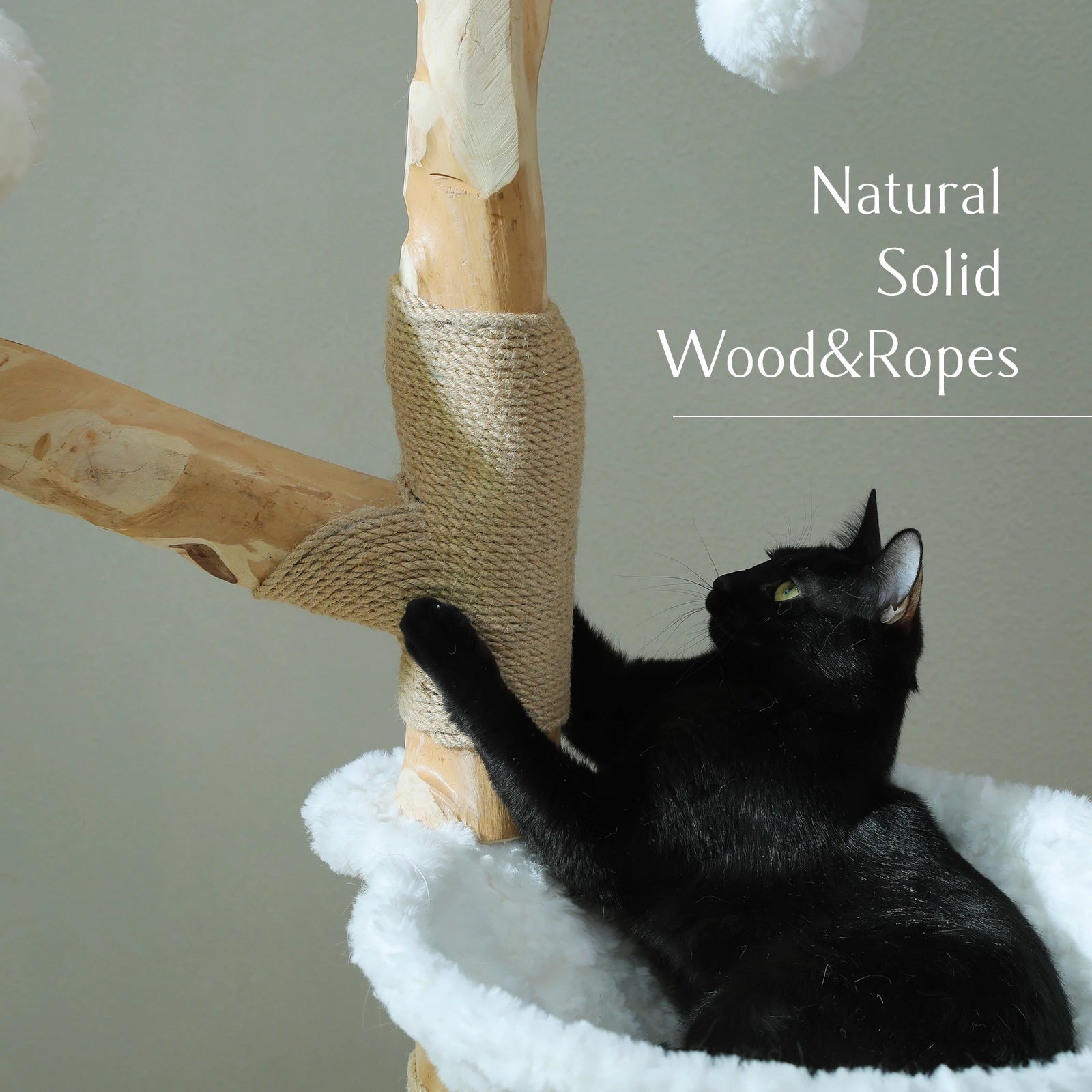 Luxury Multi-Level Flower Cat Tree Tower with Wicker Basket Bed & Solid Wood Scratching Posts