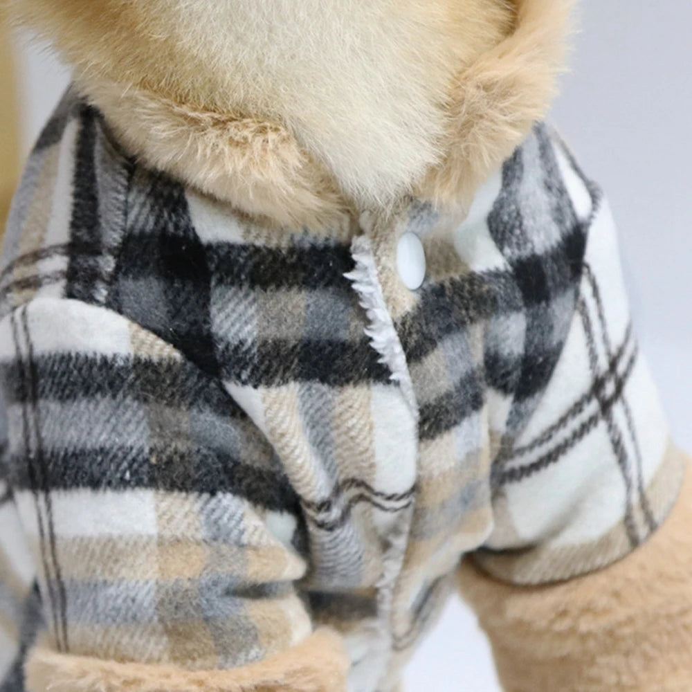 PlaidHaven Fur-Collar Pet Jacket