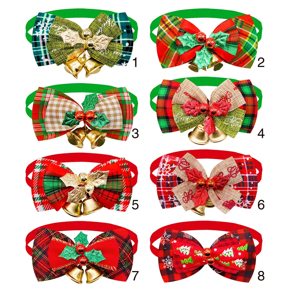 Holiday Plaid Bow Collars with Jingle Bell (5PCS)