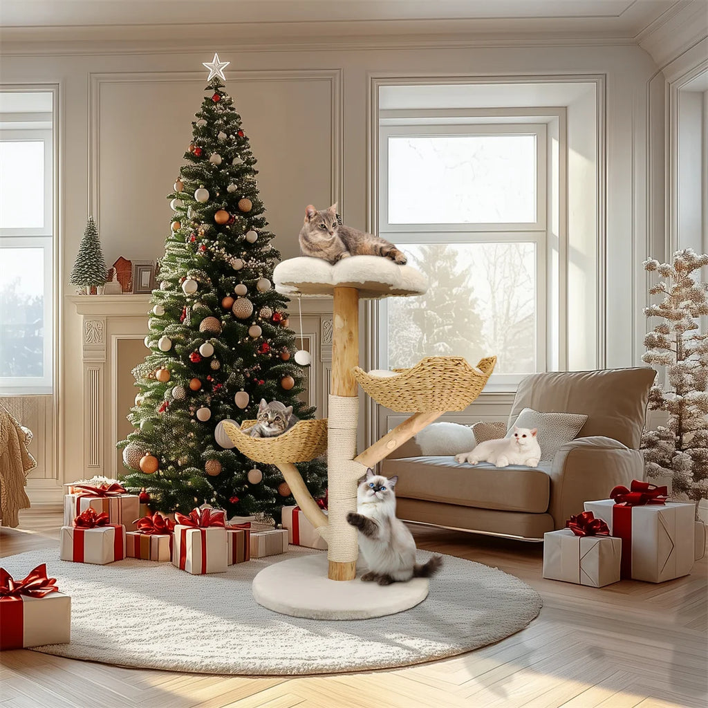 Modern Solid Wood Activity Tower for Indoor Cats