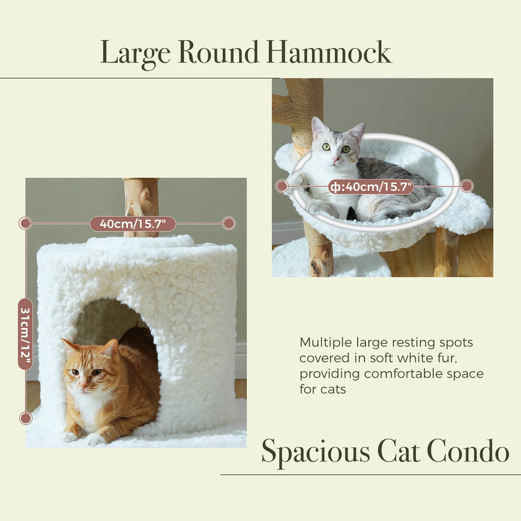 Luxury Multi-Level Flower Cat Tree Tower with Wicker Basket Bed & Solid Wood Scratching Posts
