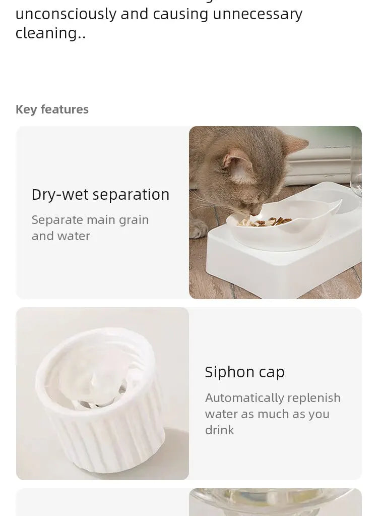 Ergonomic Tilted Cat Food & Water Bowl with Gravity Water Dispenser
