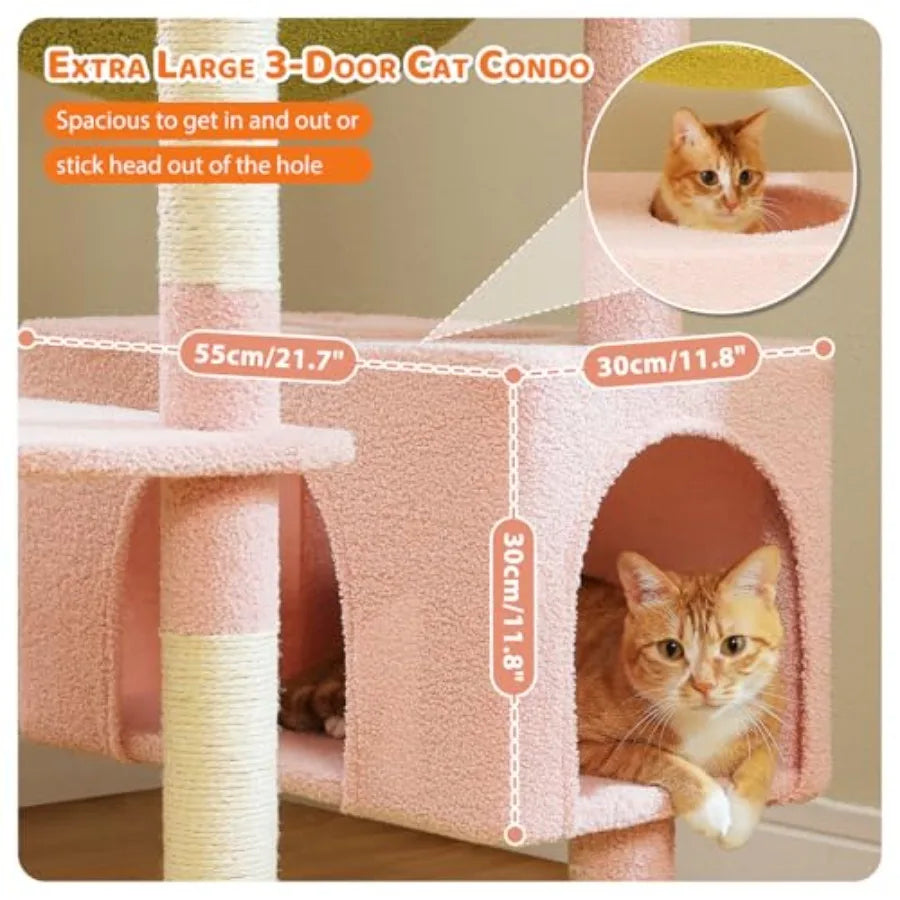 81" Tall Flower Cat Tree Tower – 2 Condos, 2 Perches & Large Hammock (Pink)