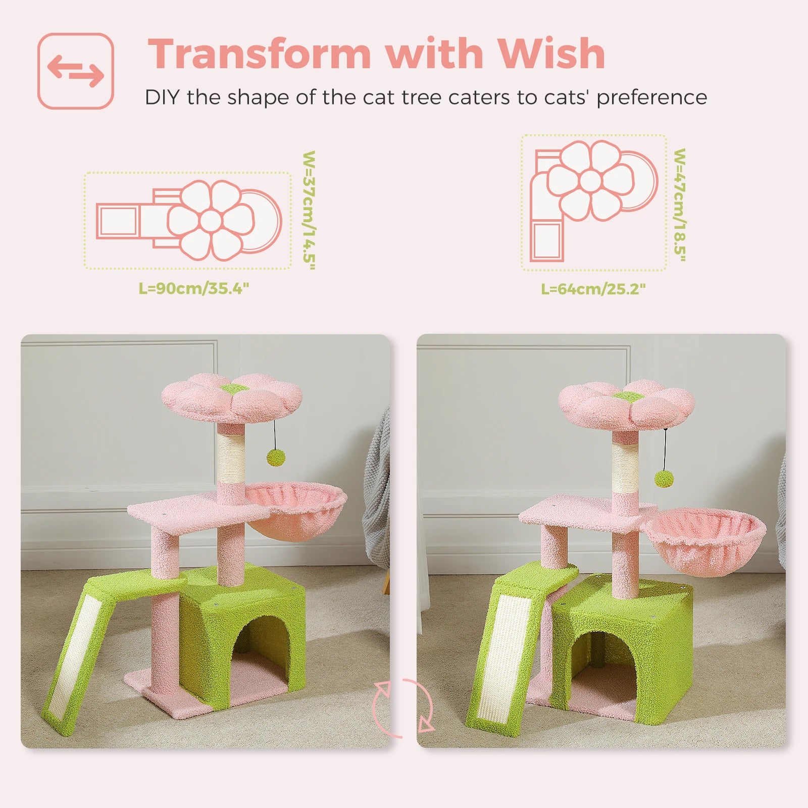 Small Cat Tree Tower with Sisal Scratching Ramp, Condo, Hammock & Top Perch
