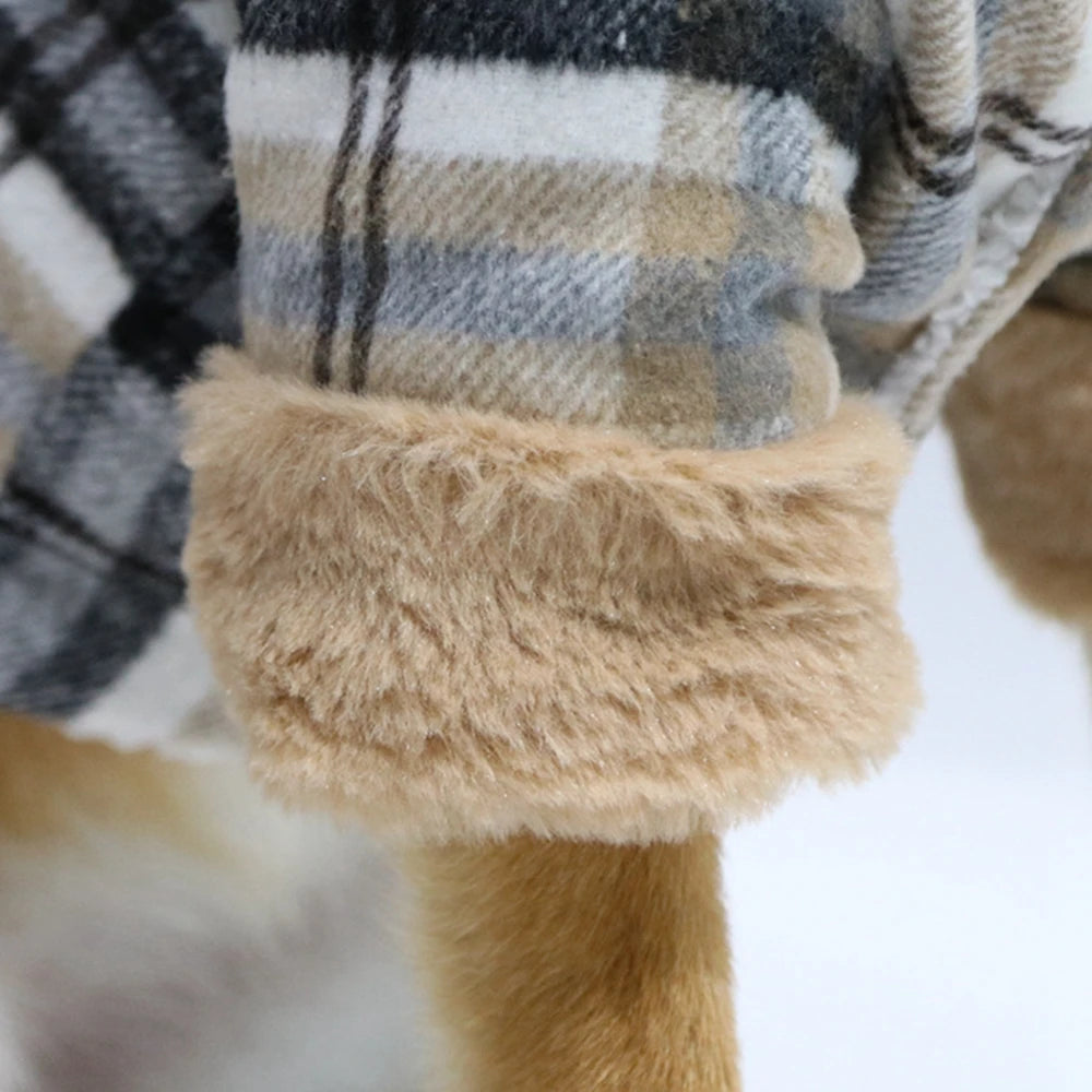 PlaidHaven Fur-Collar Pet Jacket