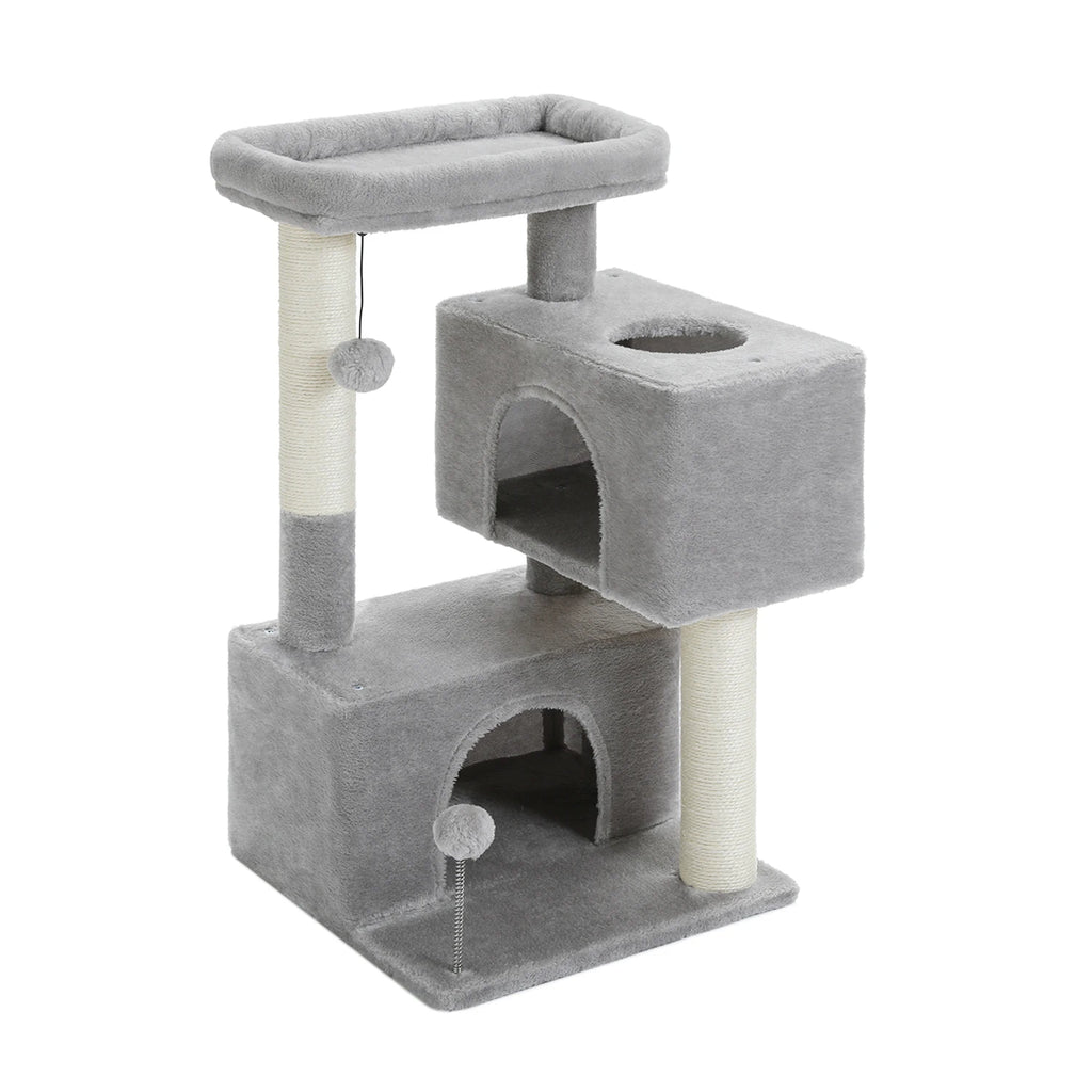 Small Cat Tree Tower with Sisal Scratching Ramp, Condo, Hammock & Top Perch