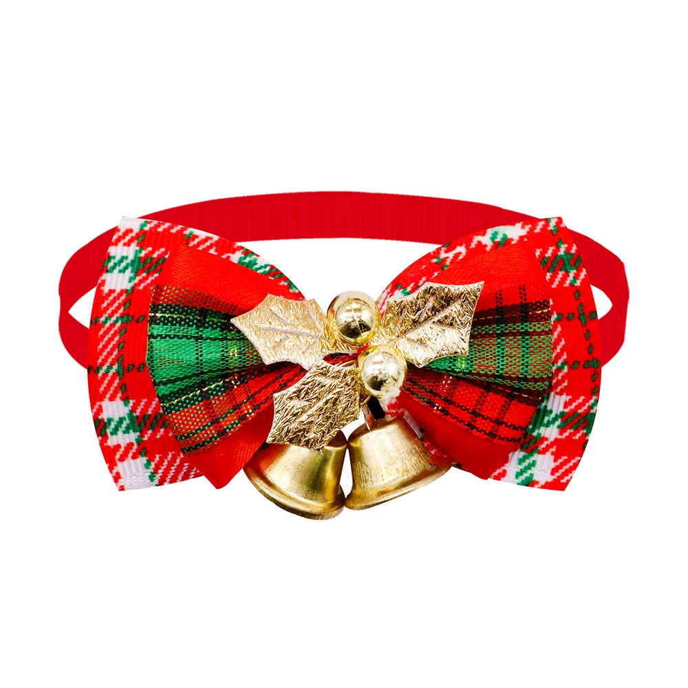 Holiday Plaid Bow Collars with Jingle Bell (5PCS)