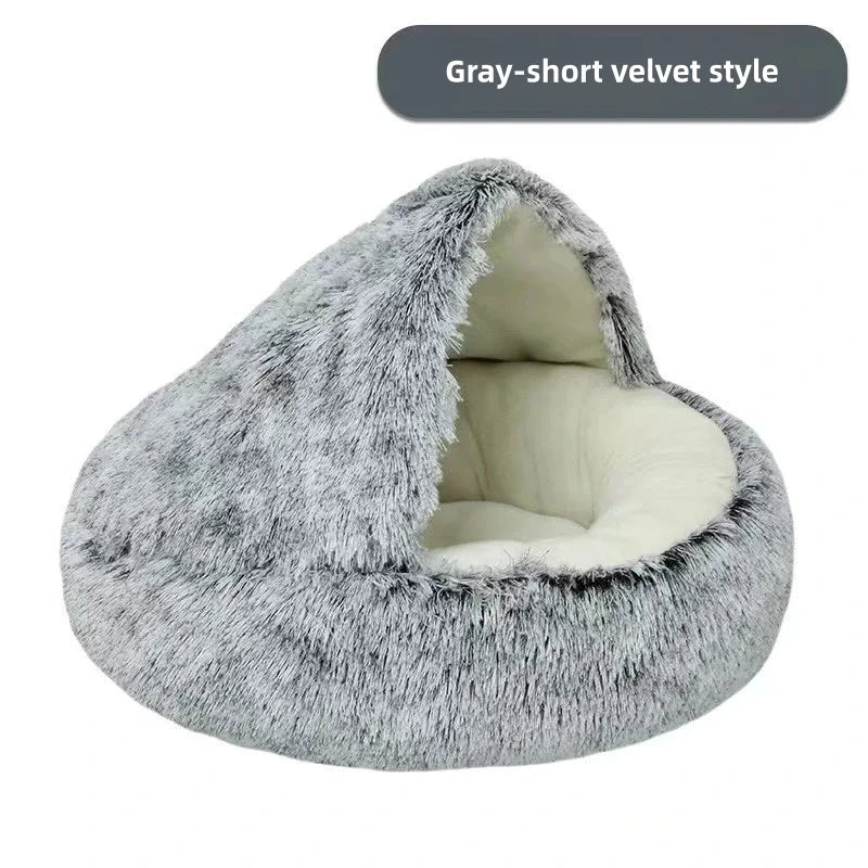 Plush Shell Haven Bed – Warm Semi-Enclosed Nest for Cats & Small Pets