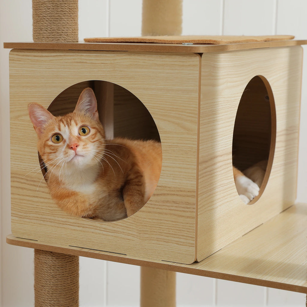 Multi-Level Wooden Cat Tree Tower with Condo, Hammock & Scratching Posts