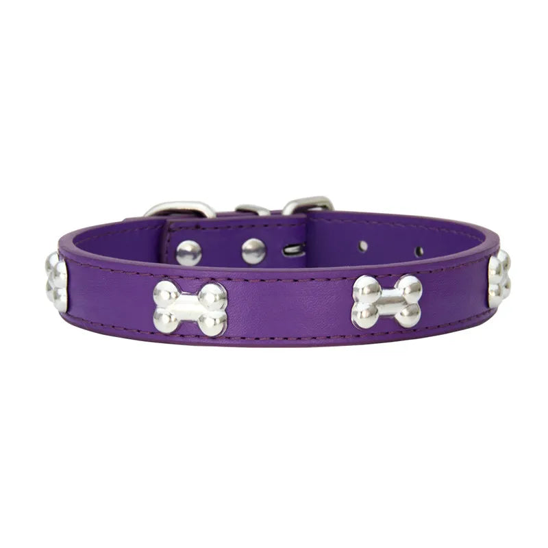 Necklace for Paws: Bone Charm Leather Collar