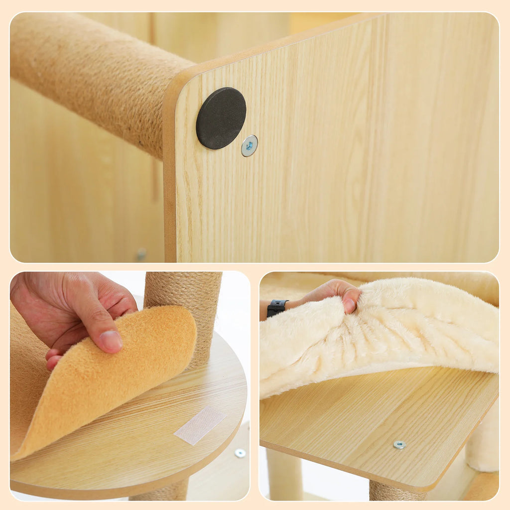 Multi-Level Wooden Cat Tree Tower with Condo, Hammock & Scratching Posts