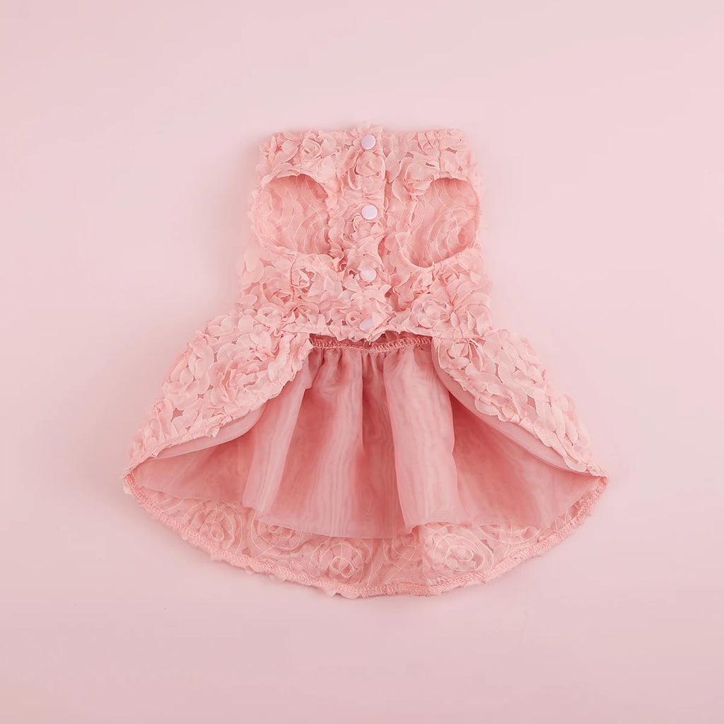 Pink Rose Bow Princess Dog Dress 🎀🌸