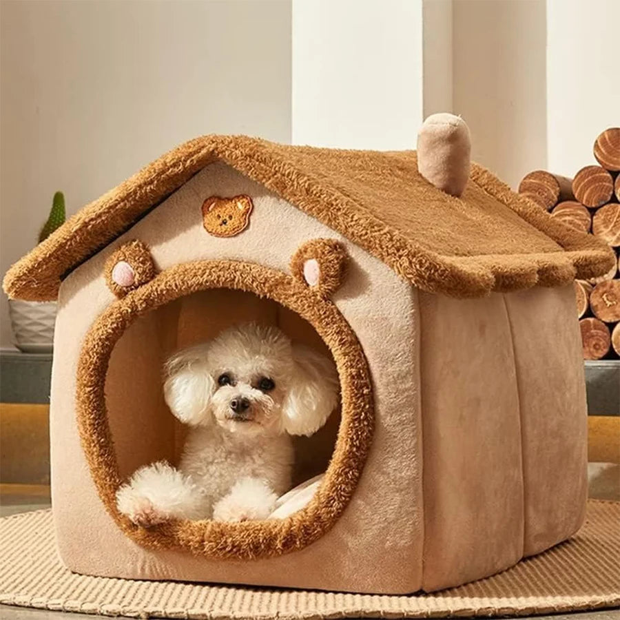 Cozy Haven Pet Cave House – Soft Plush Retreat for Cats & Small Dogs