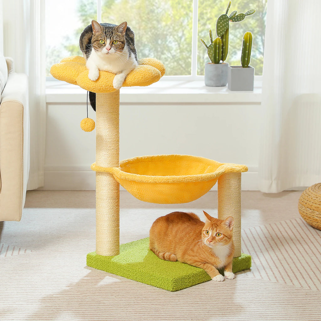Flower Cat Tree with Sisal Scratching Posts & Large Hammock – Compact Indoor Cat Tower with Soft Top Perch for Kittens