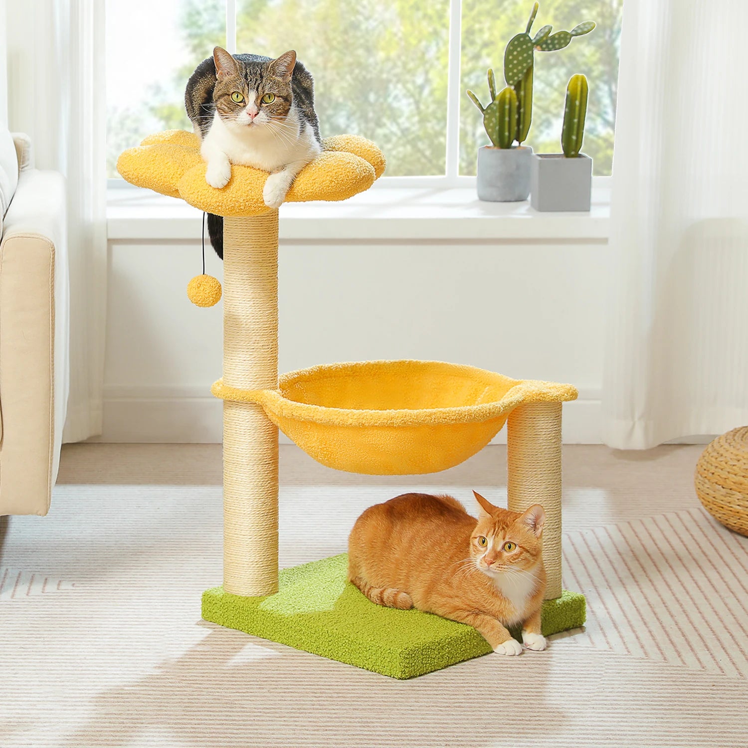 Flower Cat Tree with Sisal Scratching Posts & Large Hammock – Compact Indoor Cat Tower with Soft Top Perch for Kittens