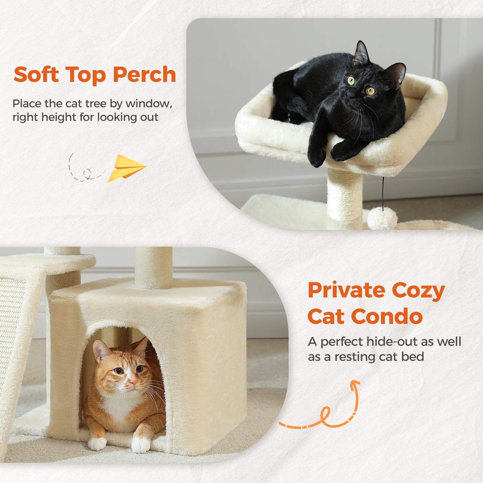 Small Cat Tree Tower with Sisal Scratching Ramp, Condo, Hammock & Top Perch