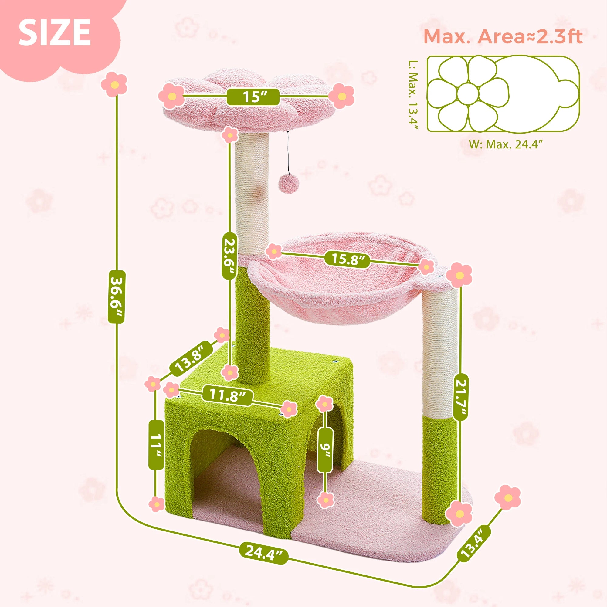 Flower Cat Tree with Hammock, Sisal Scratching Posts & Cozy Condo for Indoor Cats