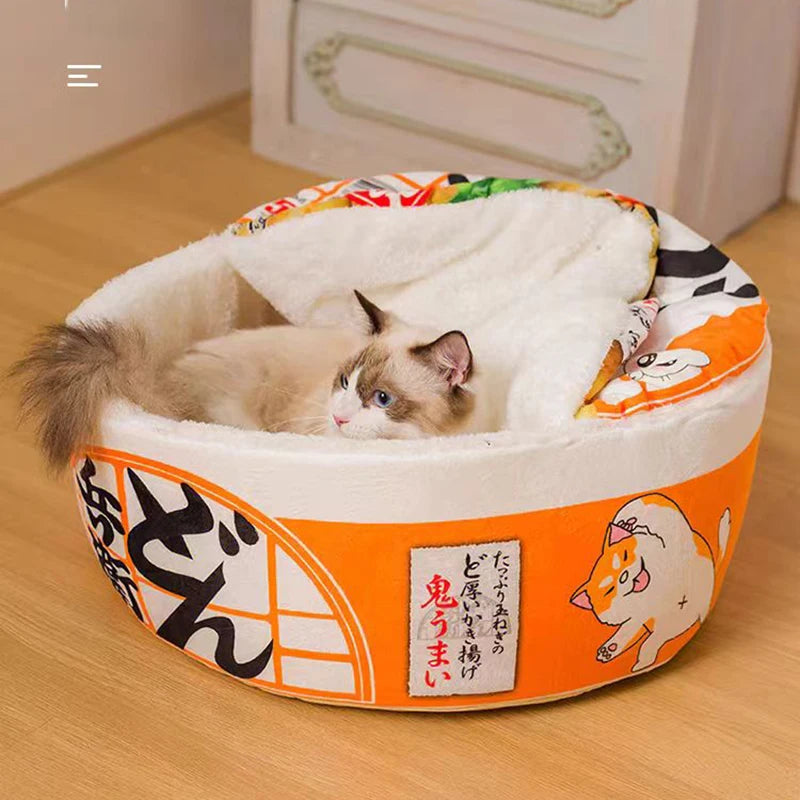 Cozy Noodle Cup Pet Bed – Plush Nest House for Cats & Small Dogs