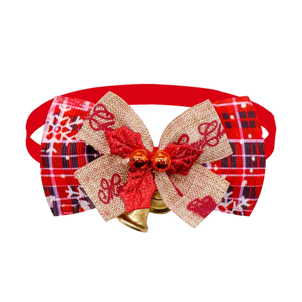 Holiday Plaid Bow Collars with Jingle Bell (5PCS)