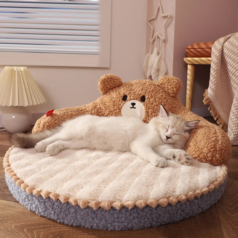 Kitty Cloud Velvet Bed Mat with Pillow Backrest (Cozy Winter Nap Pad) ☁️🐾