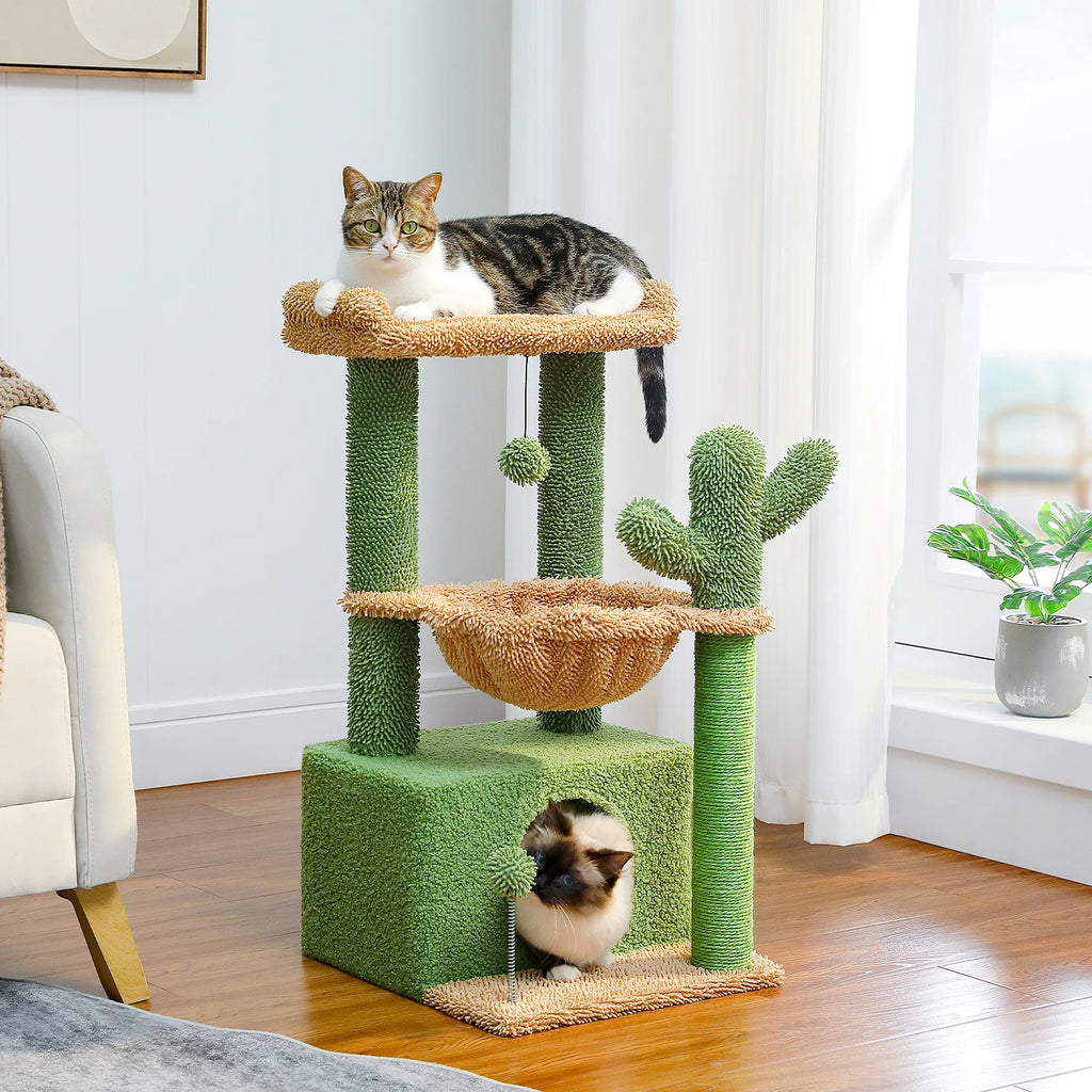 Compact 4-in-1 Climbing & Rest Tower for Indoor Cats