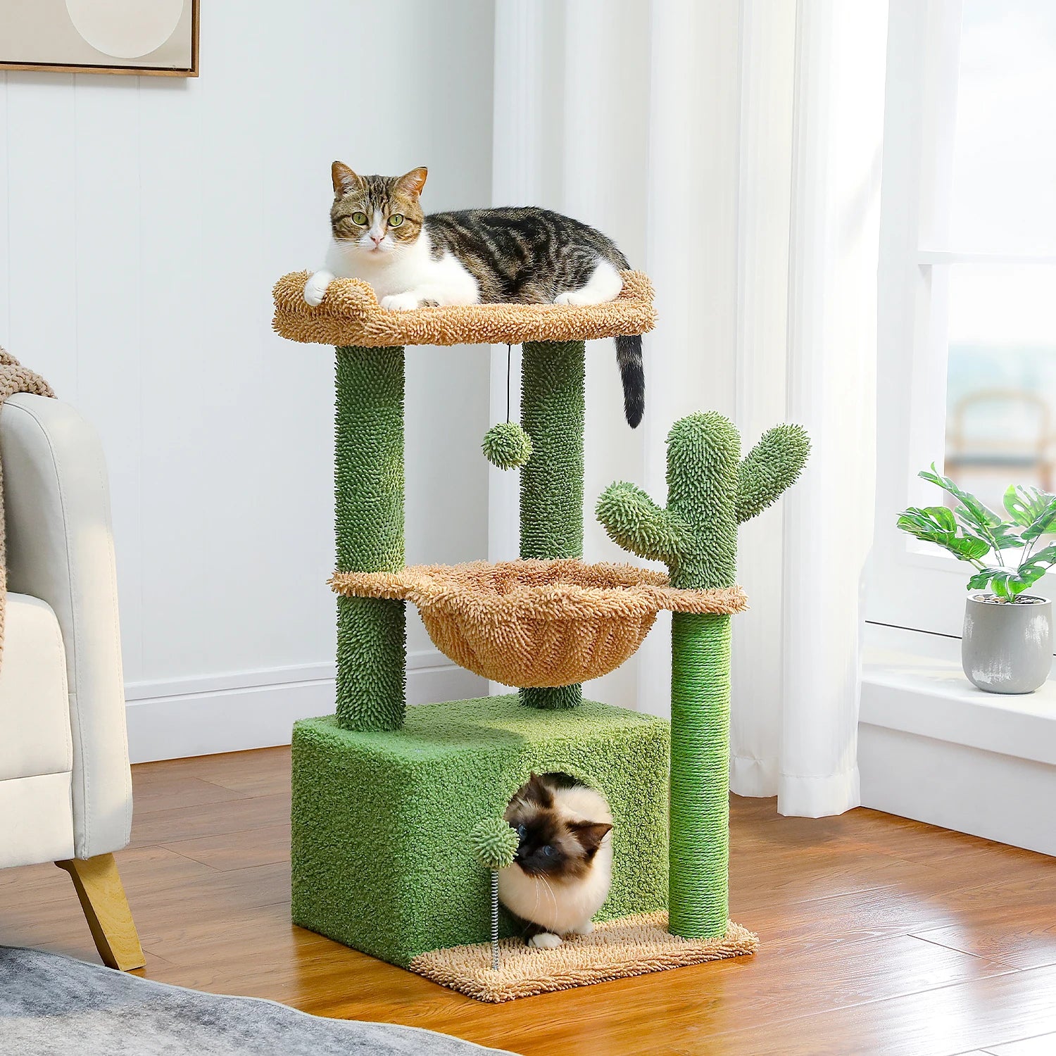Compact 4-in-1 Climbing & Rest Tower for Indoor Cats