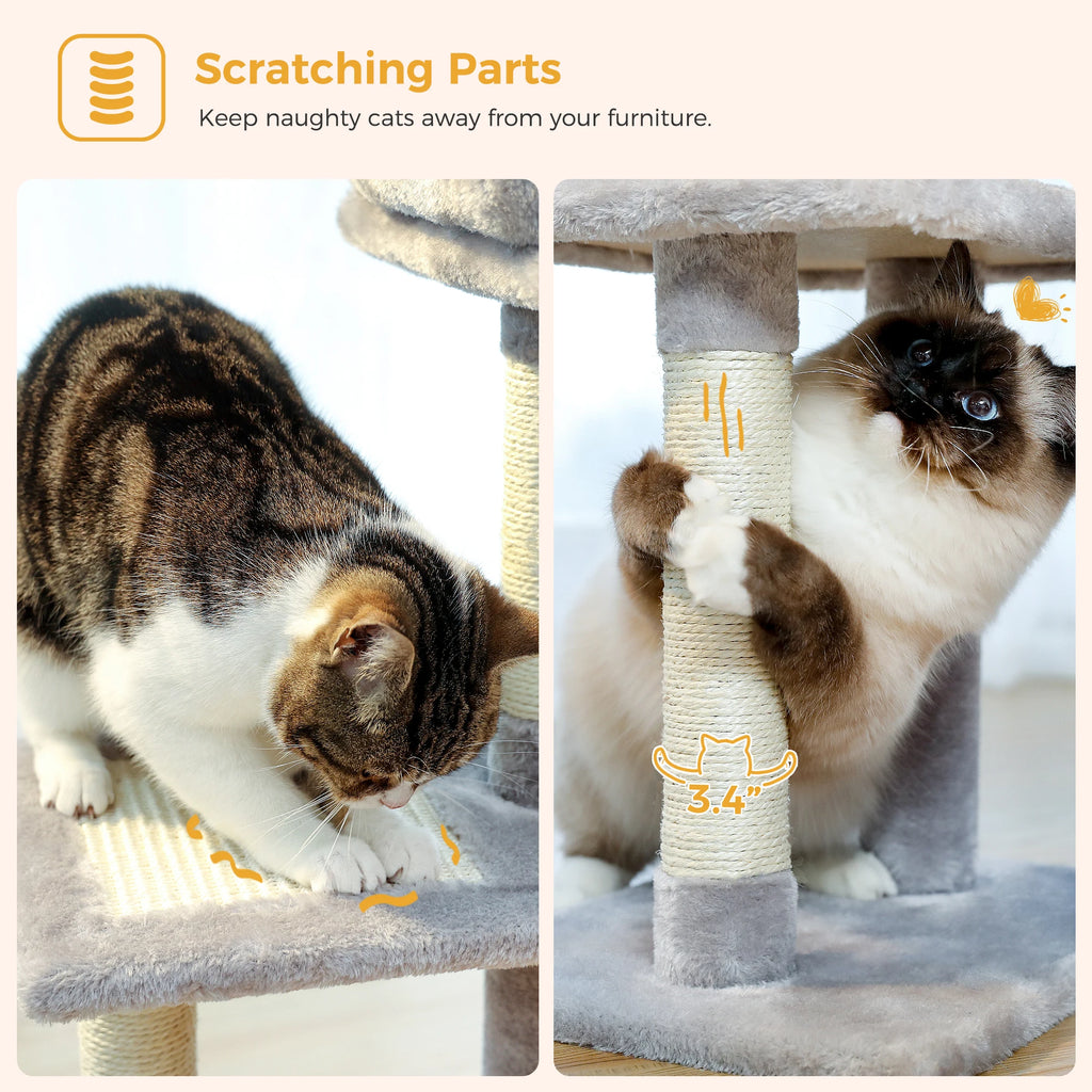Small Cat Tree Tower with Sisal Scratching Ramp, Condo, Hammock & Top Perch