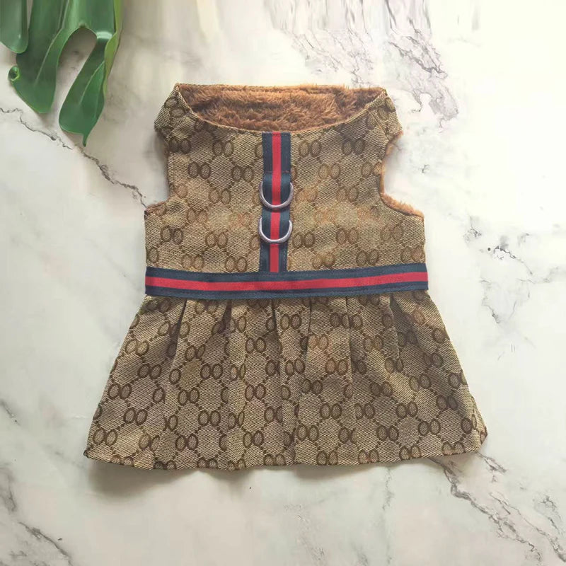 Pet Couple Clothing Designer Luxury Women Dog Dress Men Dog Chest Back Vest Puppy Clothes Beautiful Skirt Traction Rope Leash