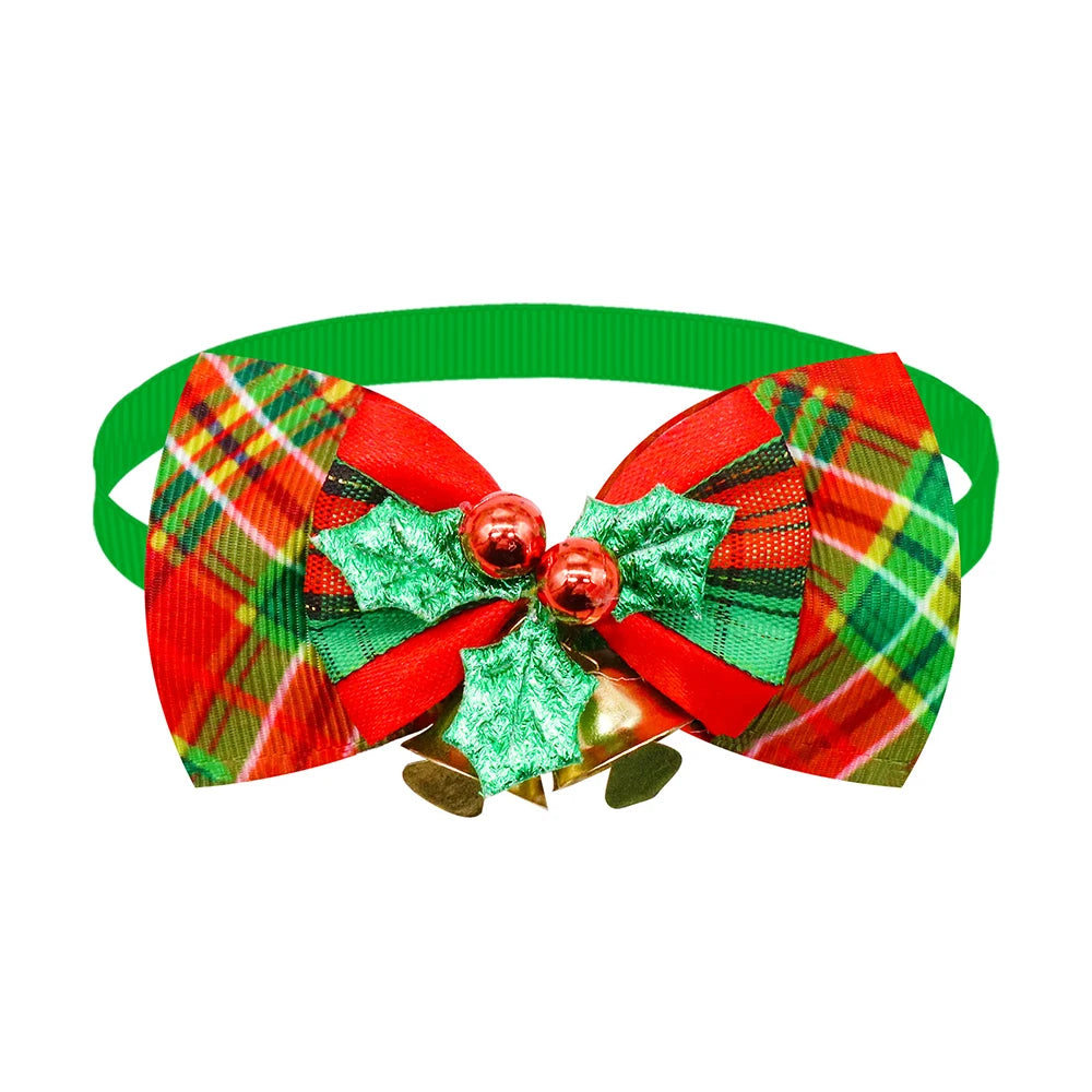 Holiday Plaid Bow Collars with Jingle Bell (5PCS)