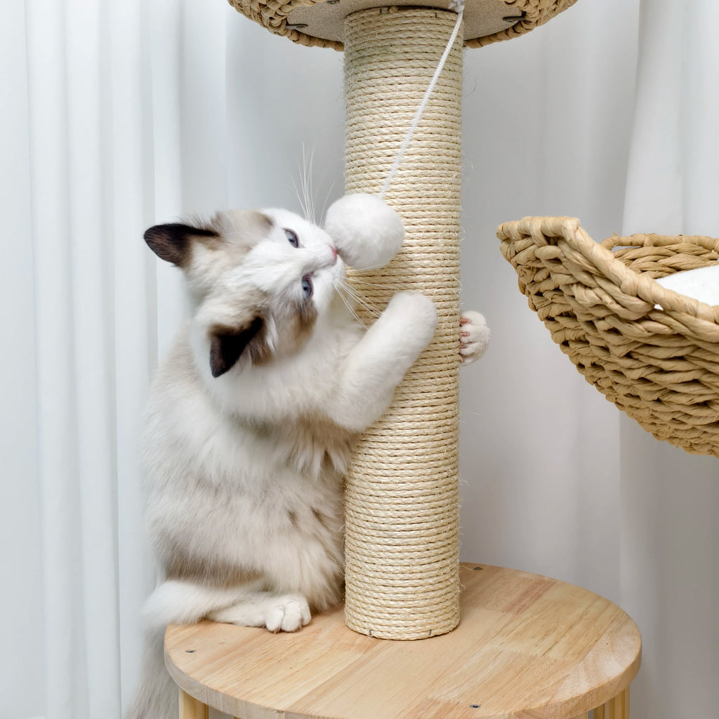 3-Tier Natural Wood Climbing & Rest Tower for Indoor Cats