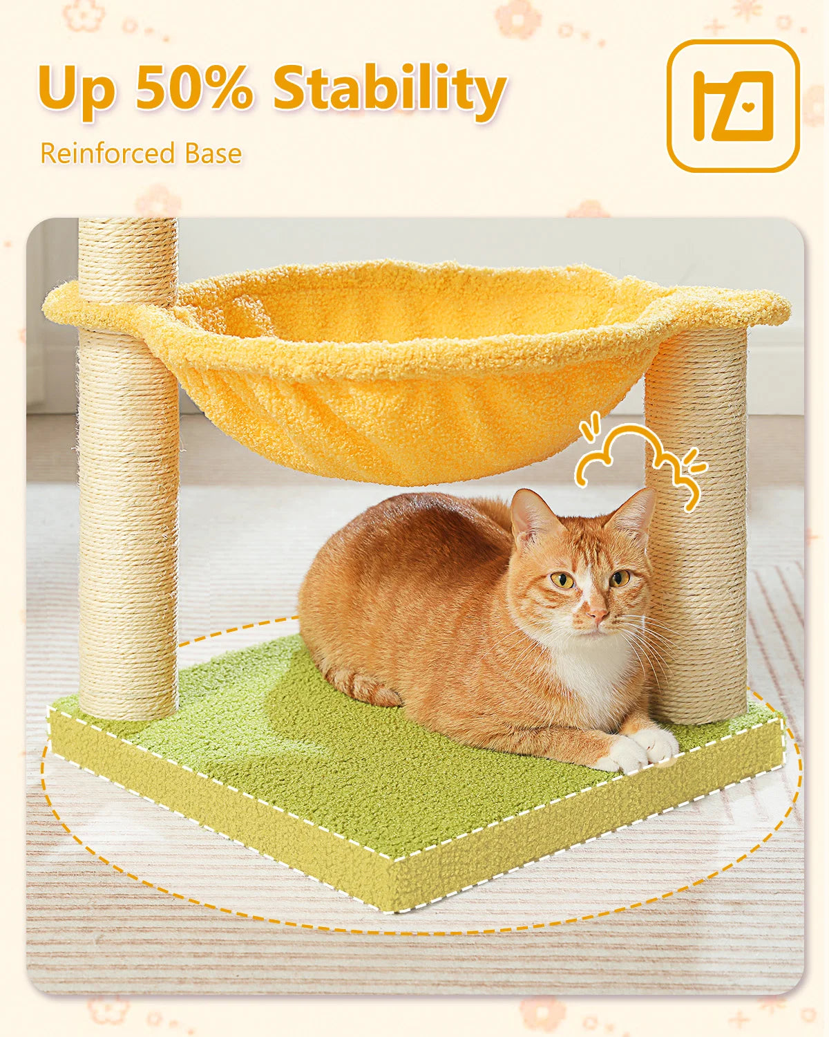 Flower Cat Tree with Sisal Scratching Posts & Large Hammock – Compact Indoor Cat Tower with Soft Top Perch for Kittens