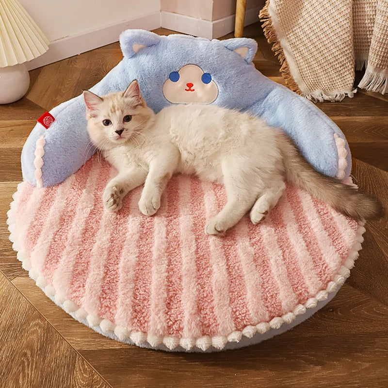 Kitty Cloud Velvet Bed Mat with Pillow Backrest (Cozy Winter Nap Pad) ☁️🐾