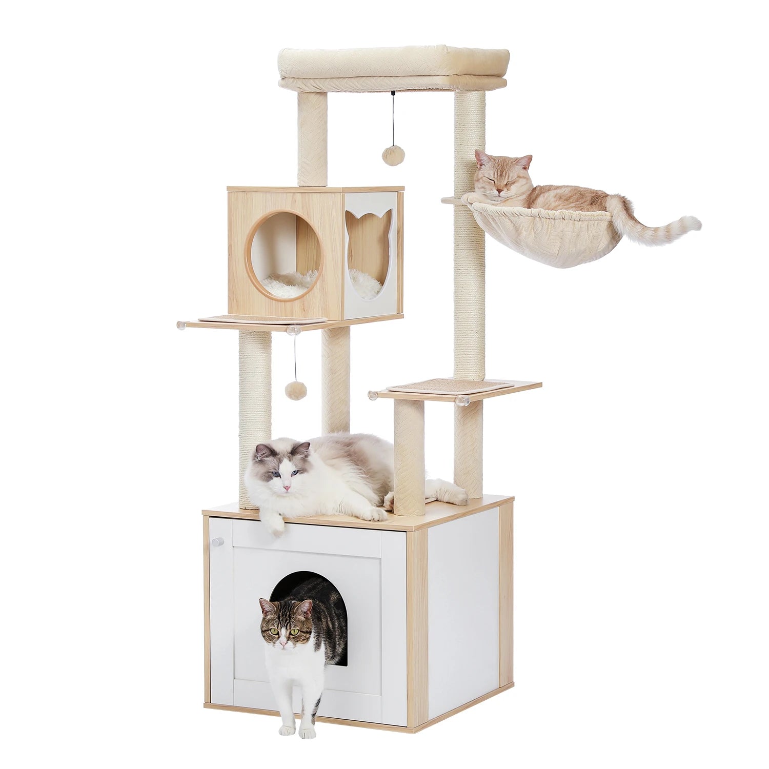 Multi-Level Wooden Cat Tree Tower with Condo, Hammock & Scratching Posts