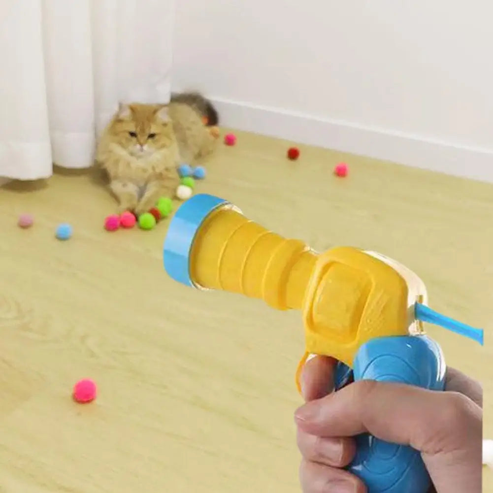 Indoor Hunting Game: Cat Ball Launcher + Pom-Poms