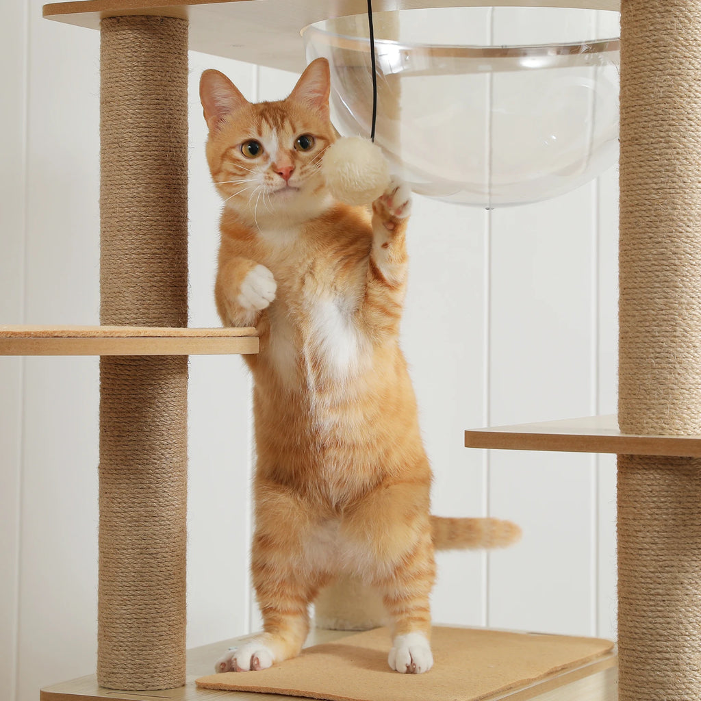 Multi-Level Wooden Cat Tree Tower with Condo, Hammock & Scratching Posts