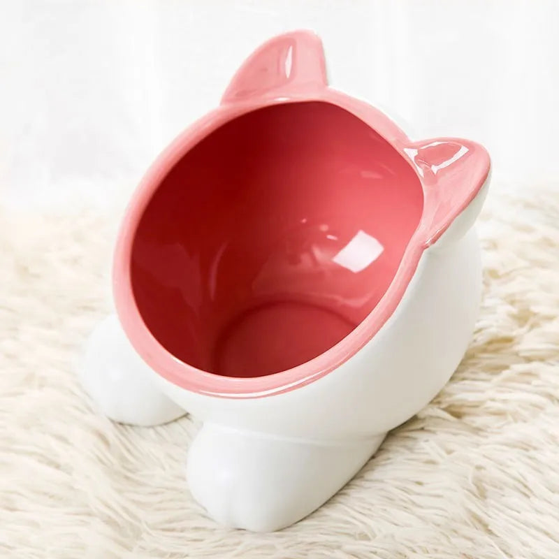 Japanese-Style Elevated Ceramic Double Cat Bowl