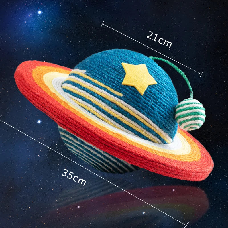 Starry Sky Planet Cat Scratcher – Natural Sisal Scratch Post with Play Ball, Indoor Cat Scratch Pad