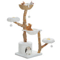 Luxury Multi-Level Flower Cat Tree Tower with Wicker Basket Bed & Solid Wood Scratching Posts