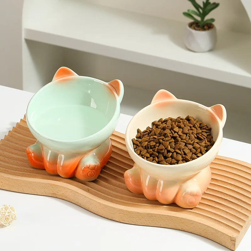 Gradient Ceramic Elevated Cat Bowl with Slanted Mouth