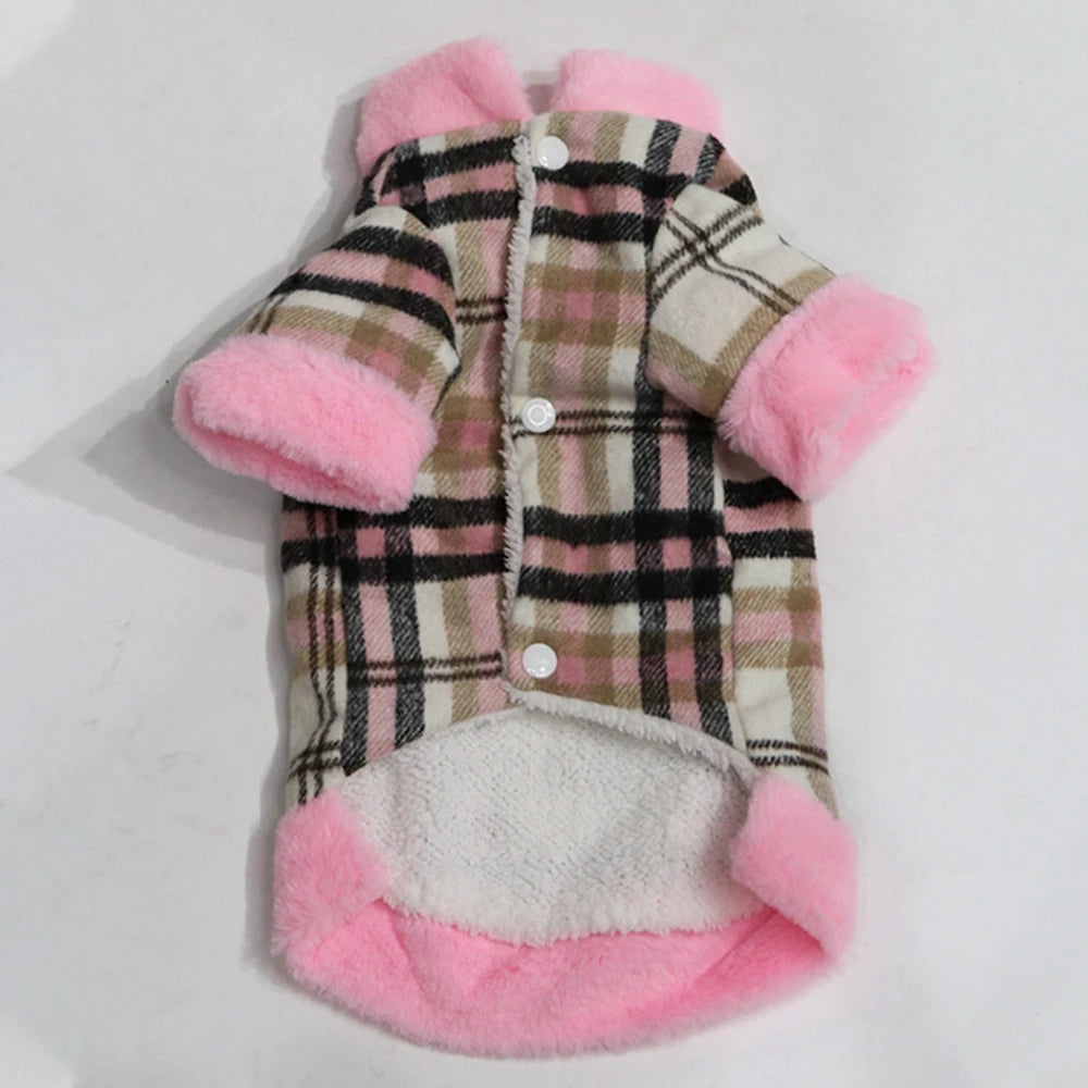 PlaidHaven Fur-Collar Pet Jacket