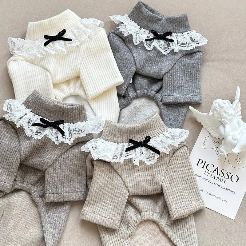 Lace Collar Knit Dog Sweater (Elegant High-Neck Cotton Winter Top) 🤍🐾
