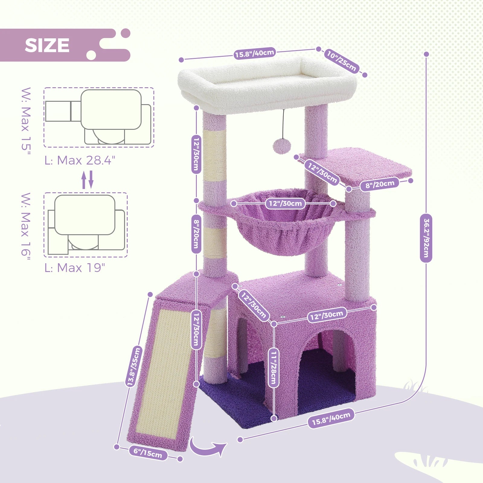 Small Cat Tree Tower with Sisal Scratching Ramp, Condo, Hammock & Top Perch