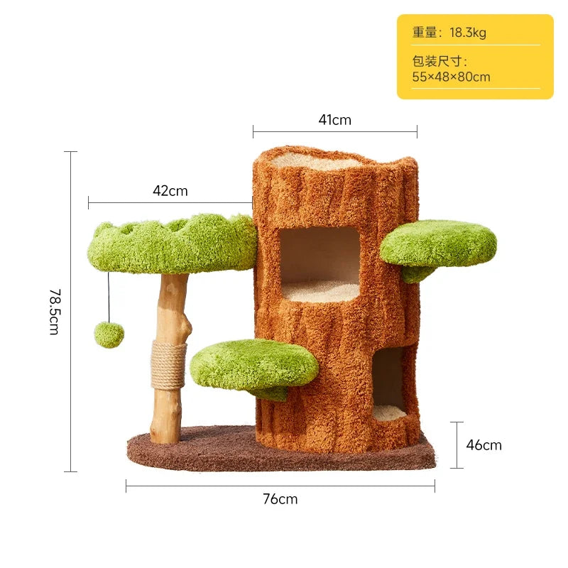 Nordic Forest Cat Tower Playground (Wood Look, Condo Hideouts + Scratching Posts)